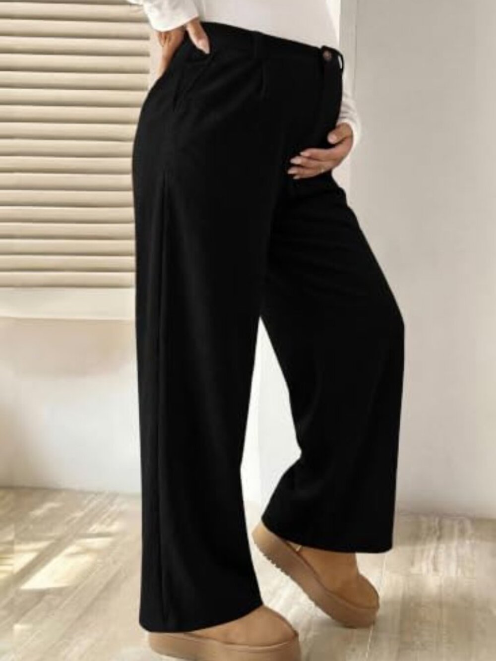 BLENCOT Corduroy Maternity Pants Wide Leg Pregnancy Trousers Business Casual - Picture 3 of 7